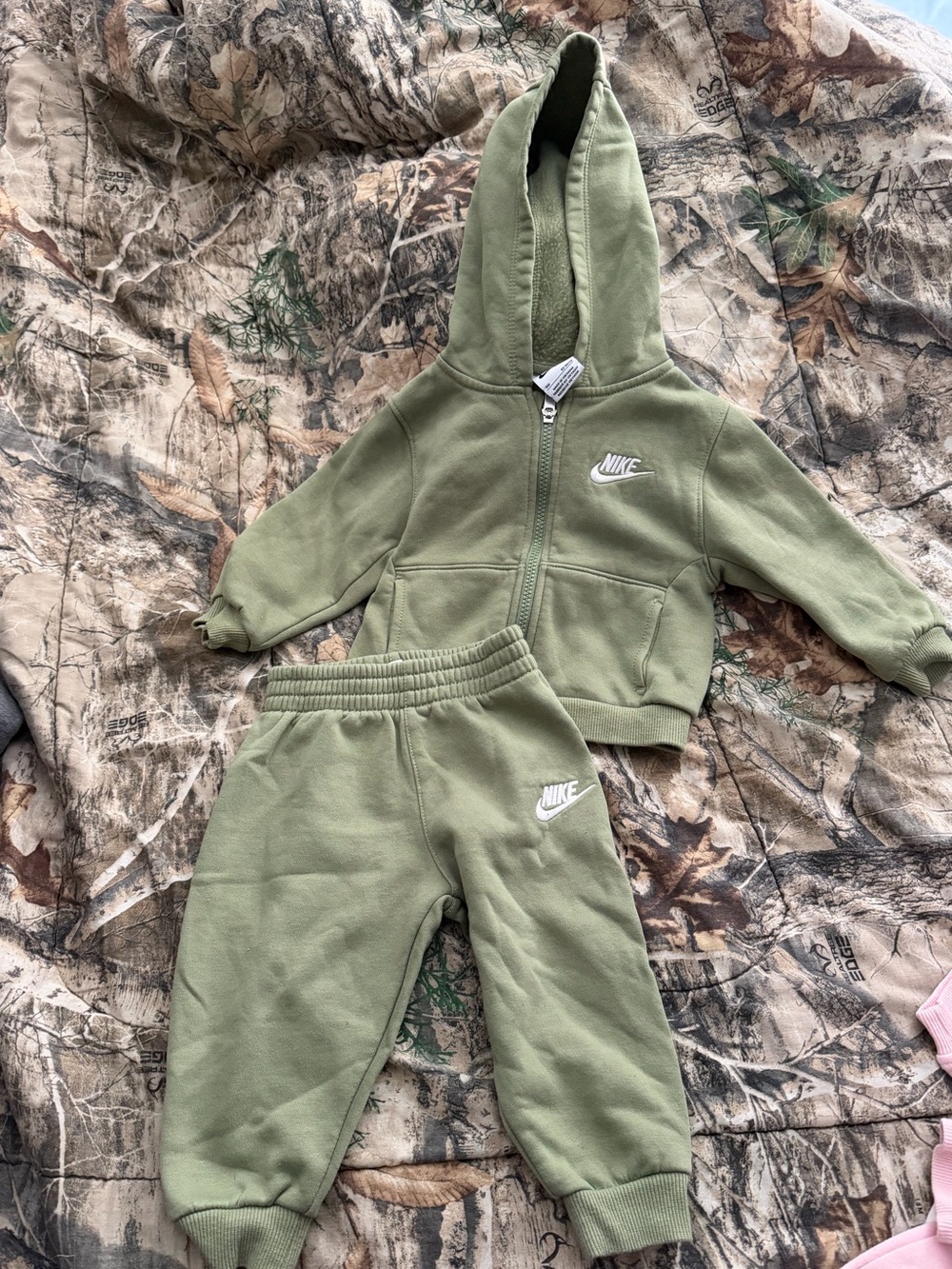Nike Kids Olive Green Hooded Sweatshirt and Joggers Set
